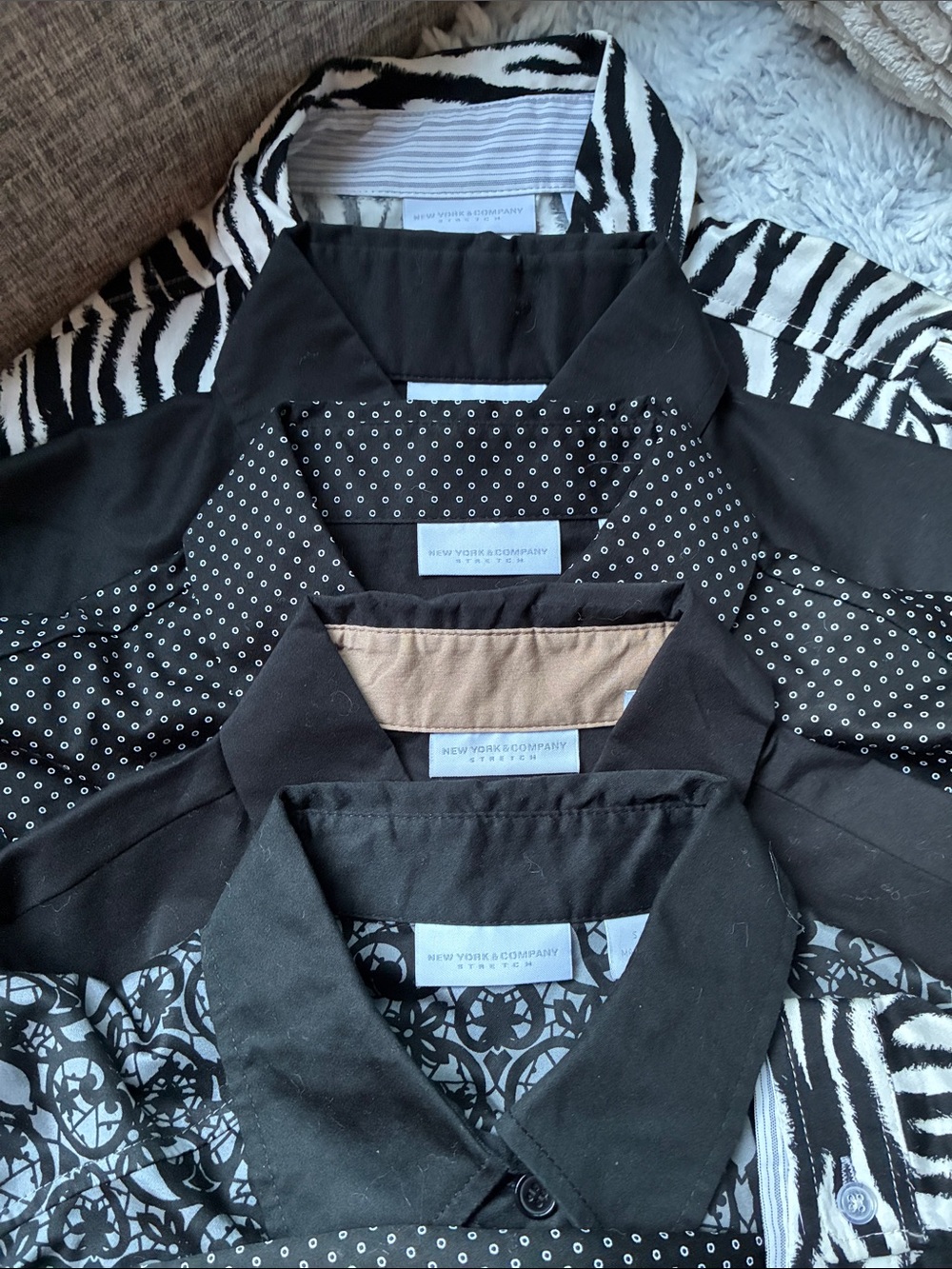 New York & Company, Stretch Patterned
Button Front Blouses, NWOT, set/5